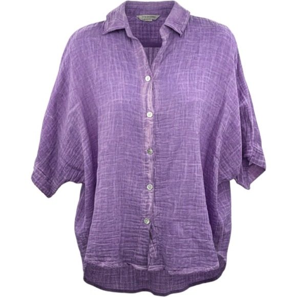 Zury Tops - Zury Womens Light Purple Cotton Crinkle Gauze Button Down Shirt OS 2816 New